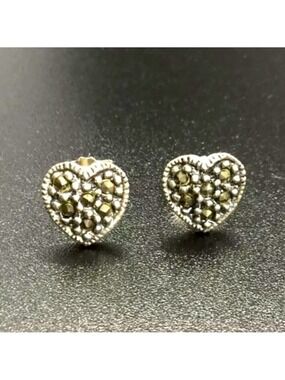MARCASITES STERLING SILVER HEART STUD EARRINGS